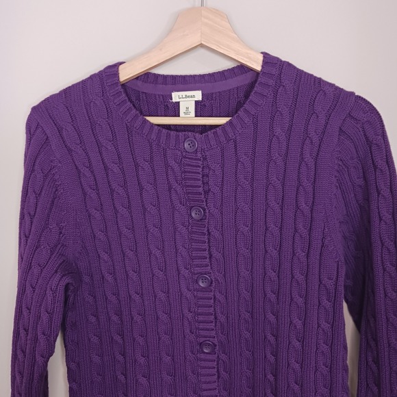 L.L. Bean Cotton Cardigan Button Long Sleeve Purple Sweater Women's Size M - Picture 4 of 5